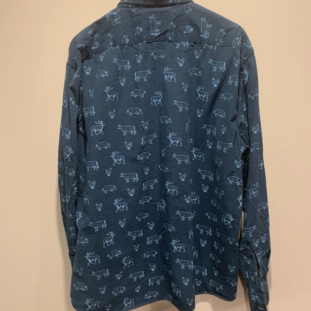 VSTR Premium Blue Animal Print Long Sleeve Button Up shirt XXL
